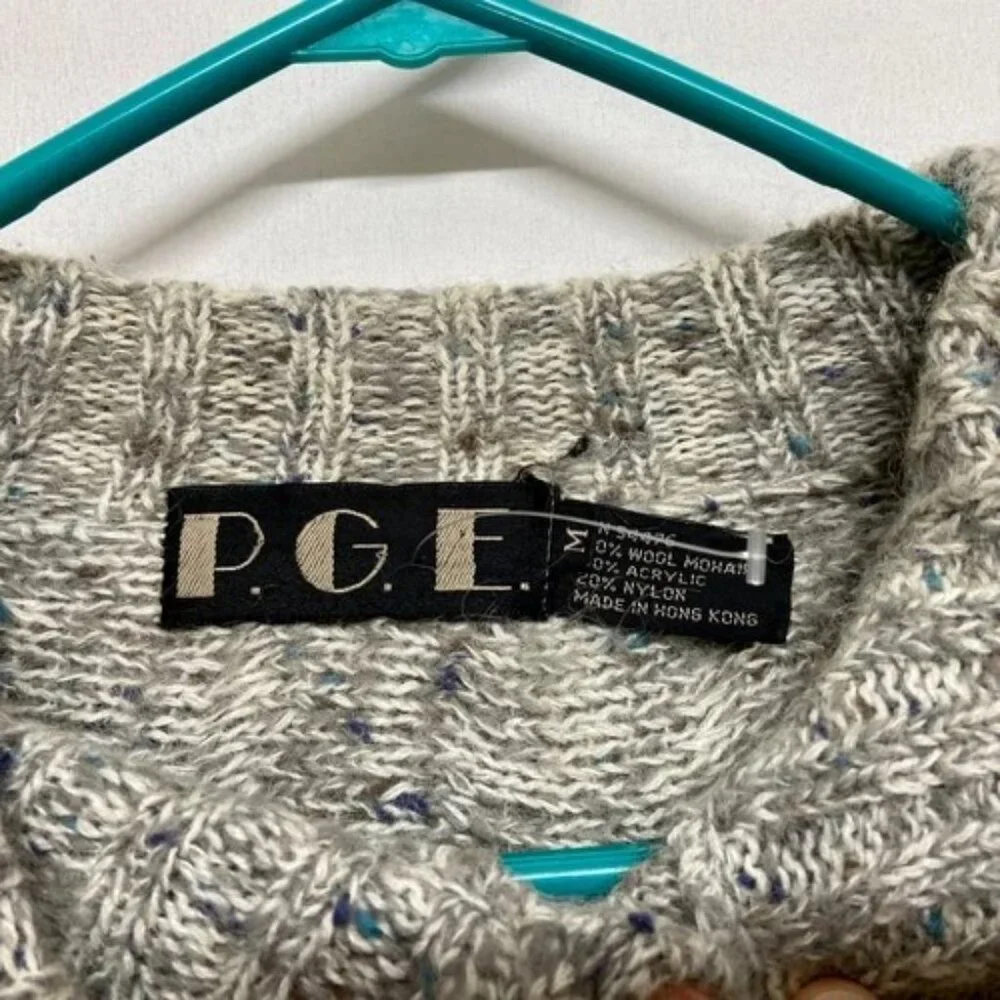 Vintage P.G.E. Mohair Wool Cardigan‎ Women's Medium Gray Ivory Chunky Knit NWOT